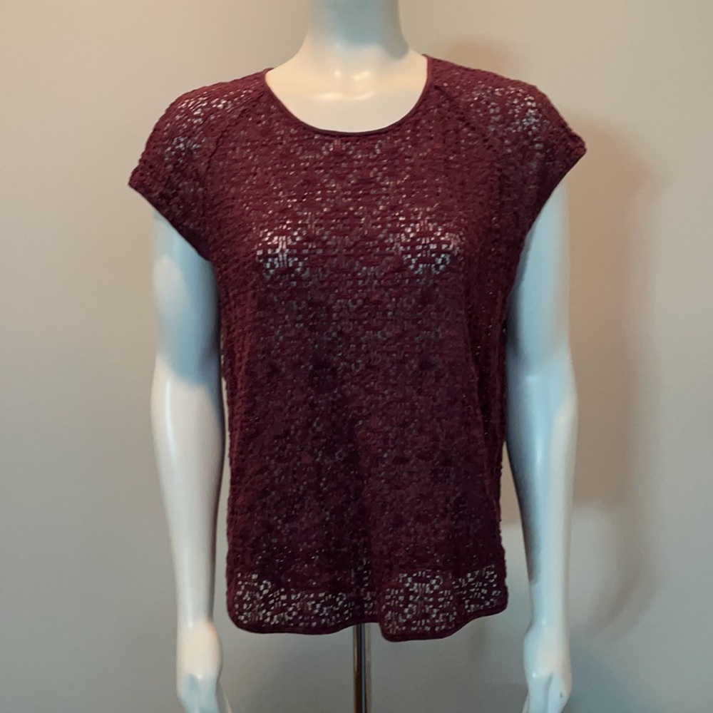 Diane Von Furstenberg Liva Square Lace Top Size L Authentic in Maroon